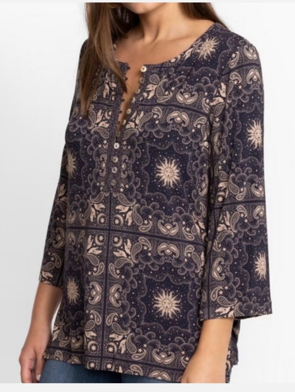 Johnny Was Runa Button Front Henley Large Top - Picture 8 of 8